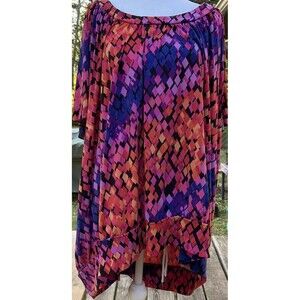 Fashion Bug Blouse Multicolored Plus Size 4x Office Boho Short Sleeve Geometric